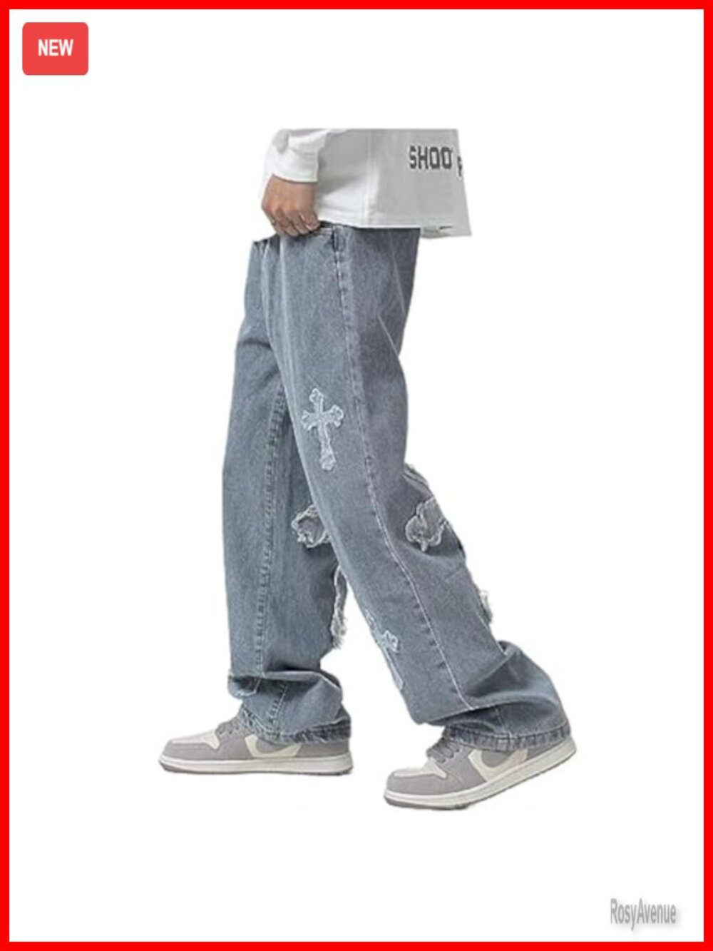 Cross Denim Wide Leg Baggy Jeans Streetwear Hip Hop Grunge Y2K